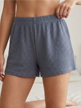 Womens Medium Pajama Grey Waffle-Knit Pajama Shorts